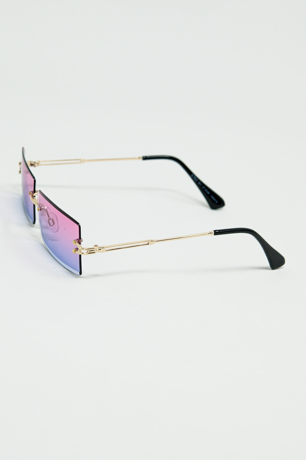 Gold Thin Rimless Square Sunglasses with Purple to Pink Gradient Lenses - Sunglasses