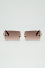 Gold Thin Rimless Square Sunglasses with Soft Brown Gradient Lenses