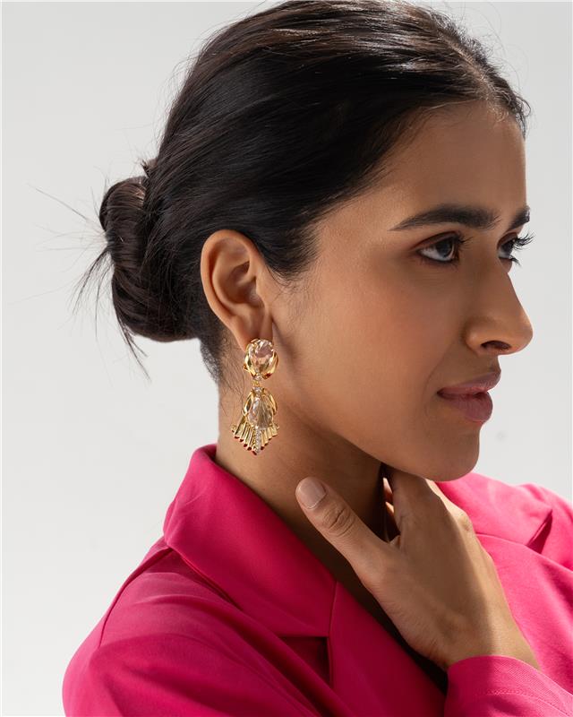 Sahi London Golden Drop Statement Earring with Pearl - EARRINGS