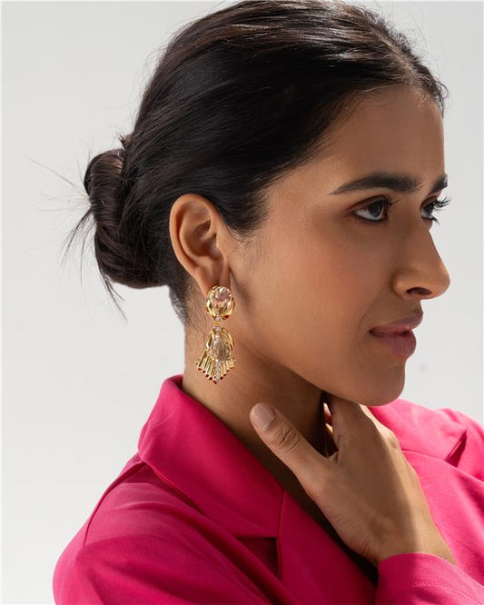 Sahi London Golden Drop Statement Earring with Pearl - EARRINGS