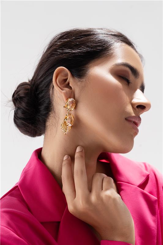 Sahi London Golden Drop Statement Earring with Pearl - EARRINGS