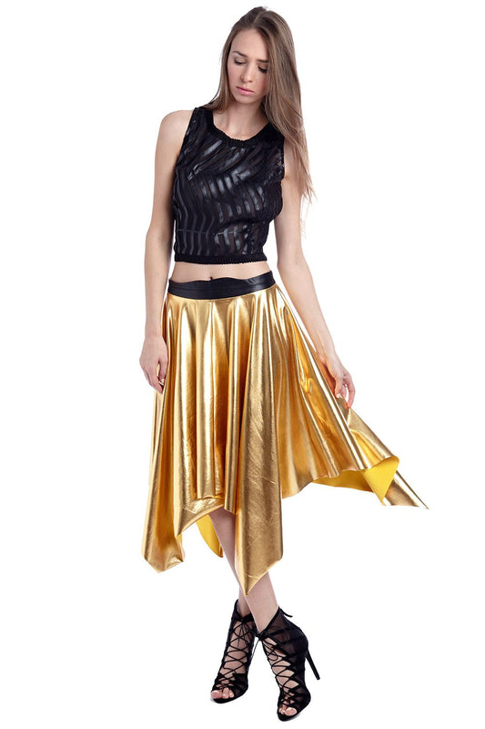 Golden pleated midi skirt in metallic - Skirts