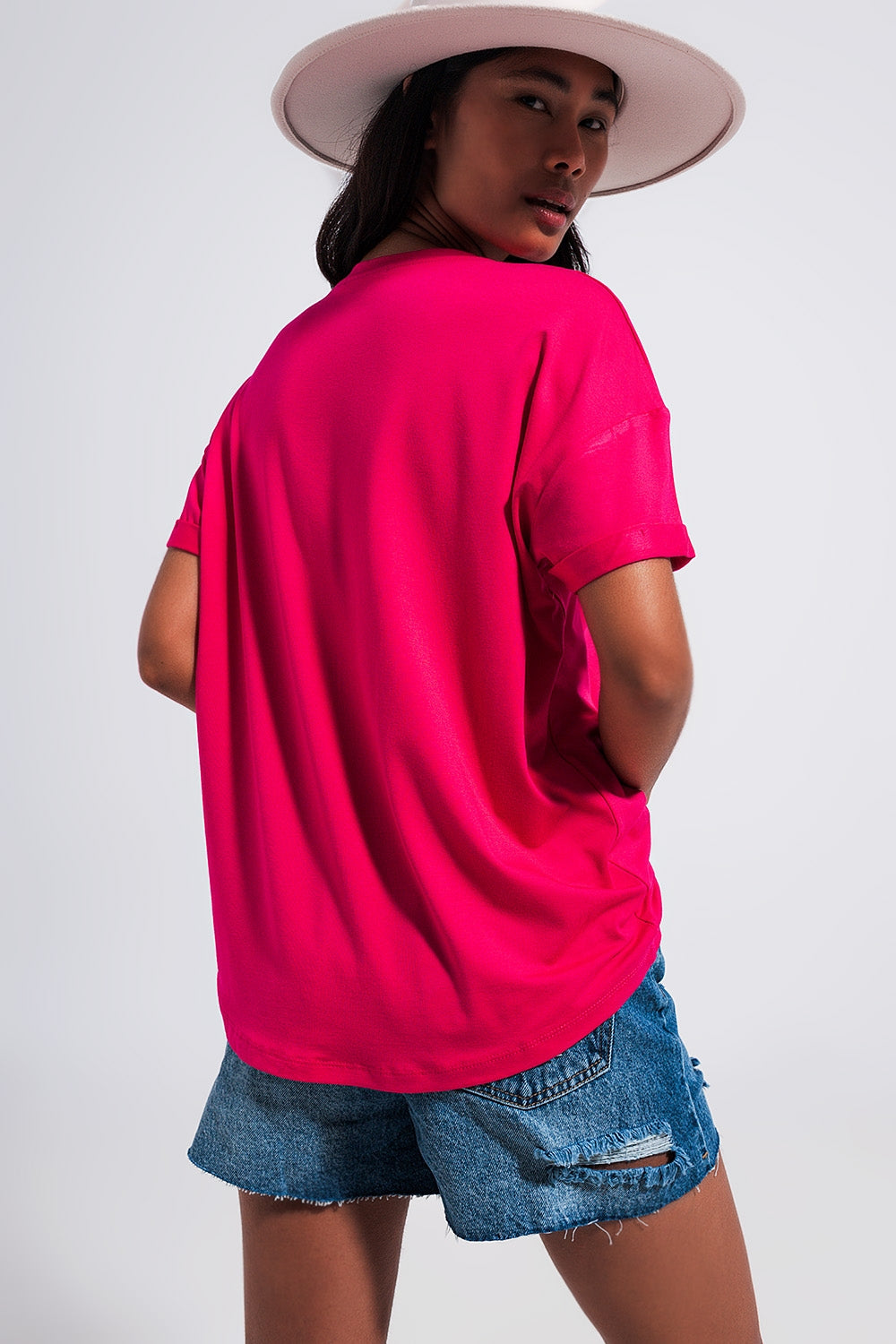 Good Vibes slogan tee in fuchsia - Tops