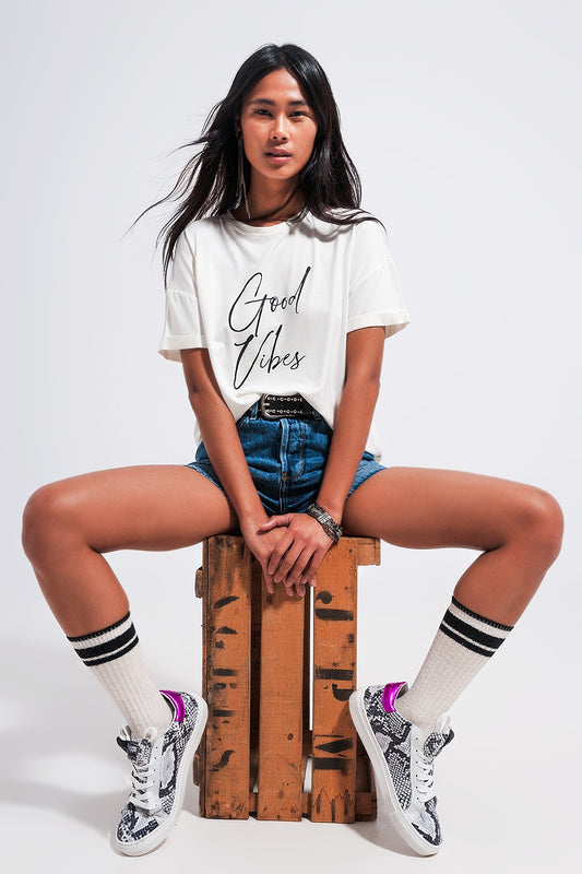 Good Vibes slogan tee in white - T-shirts