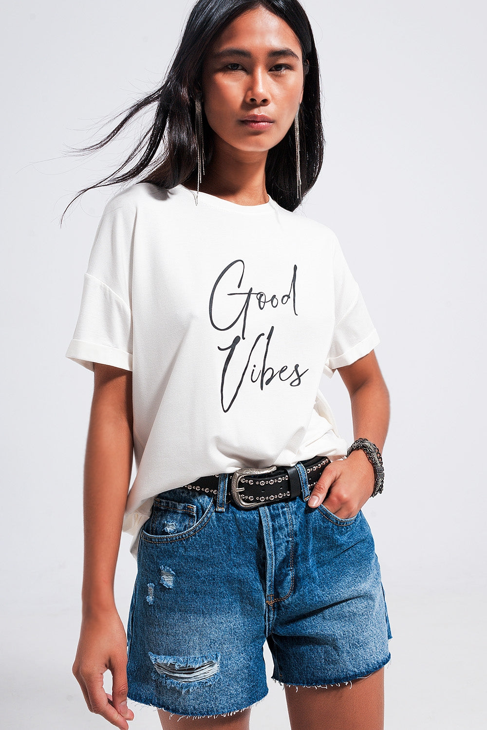 Good Vibes slogan tee in white - T-shirts