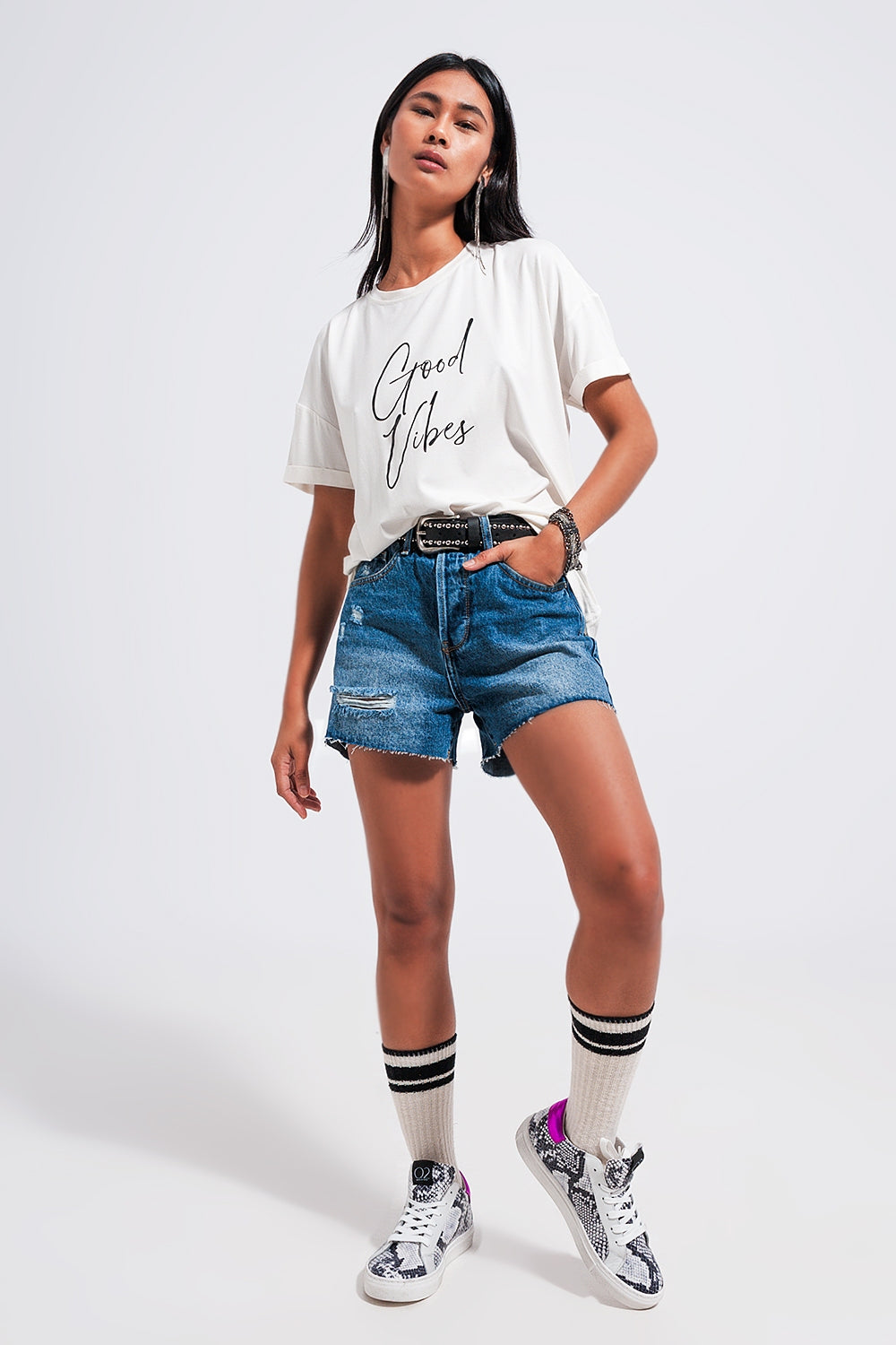 Good Vibes slogan tee in white - T-shirts