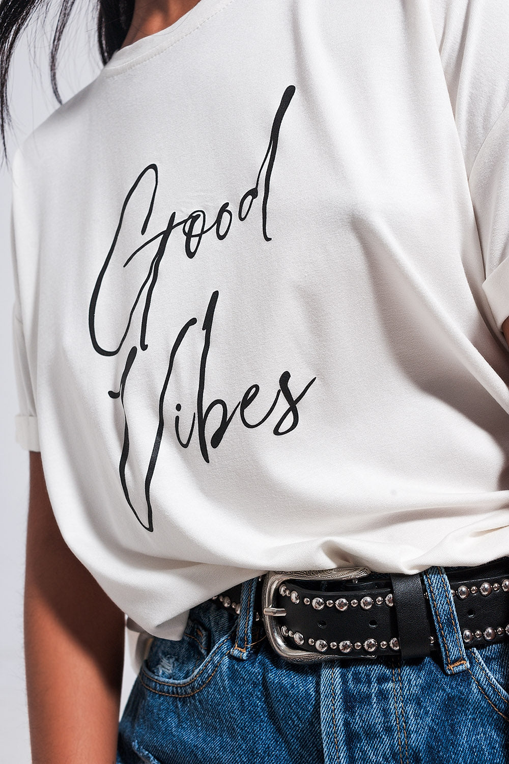 Good Vibes slogan tee in white - T-shirts