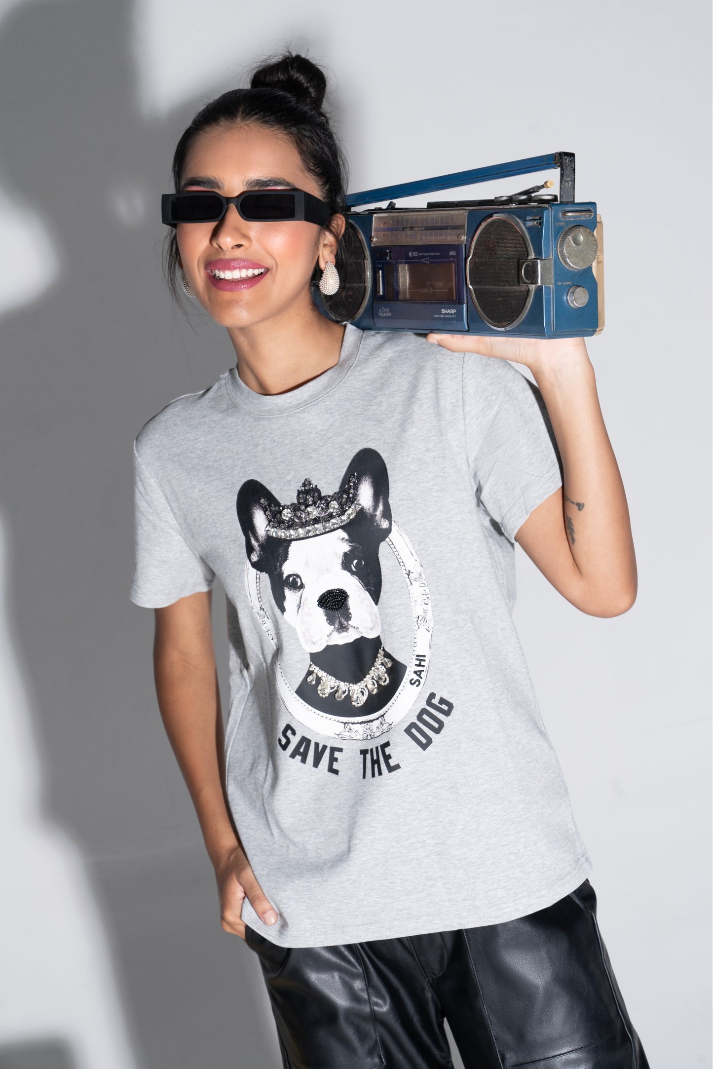 Save The Dog - Graphic Embroidered Cotton T-Shirt - T-Shirts