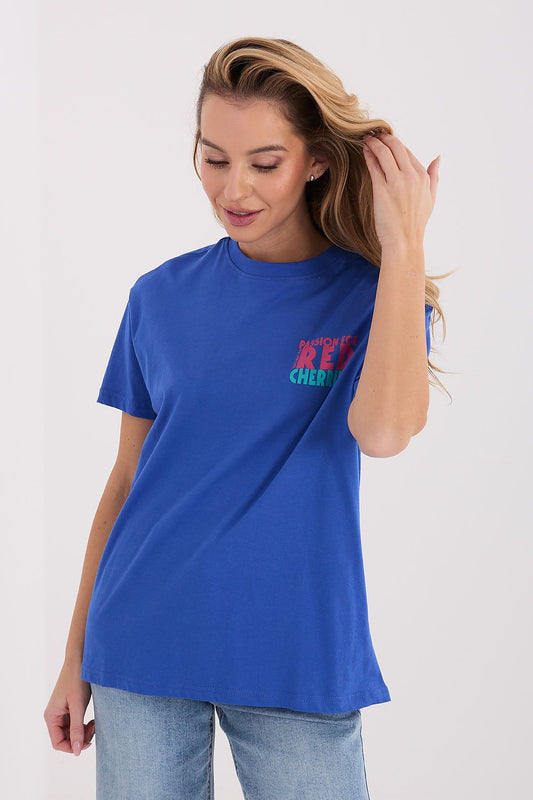 Sublevel Blue Graphic Tee T Shirt with Cherry Design for Casual Wear