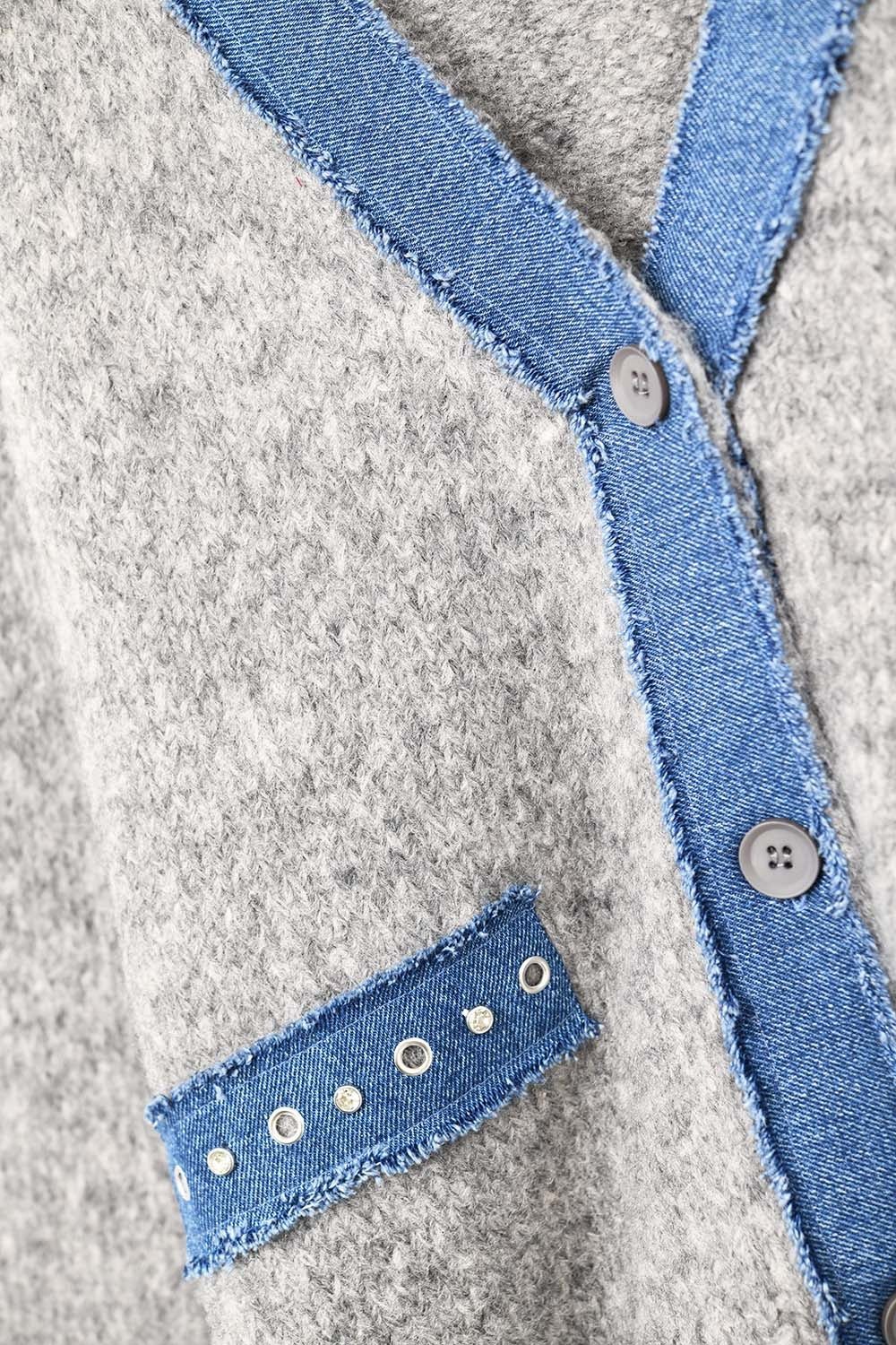 gray cardigan with denim fabric details - Cardigans