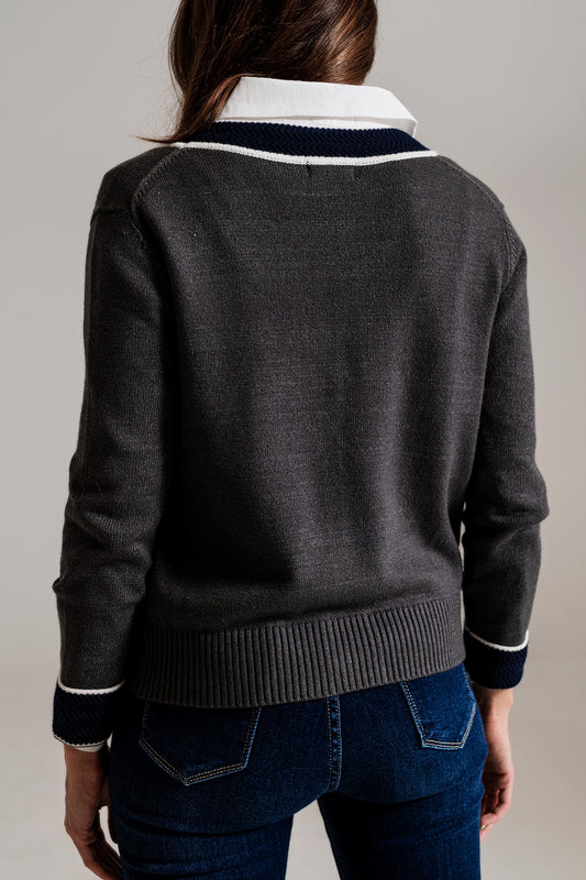 Gray cardigan with pockets and channel style - Cardigans