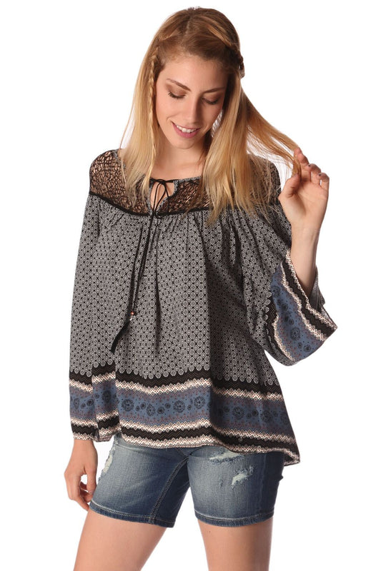 Gray paisley print blouse with cage detail - Blouses