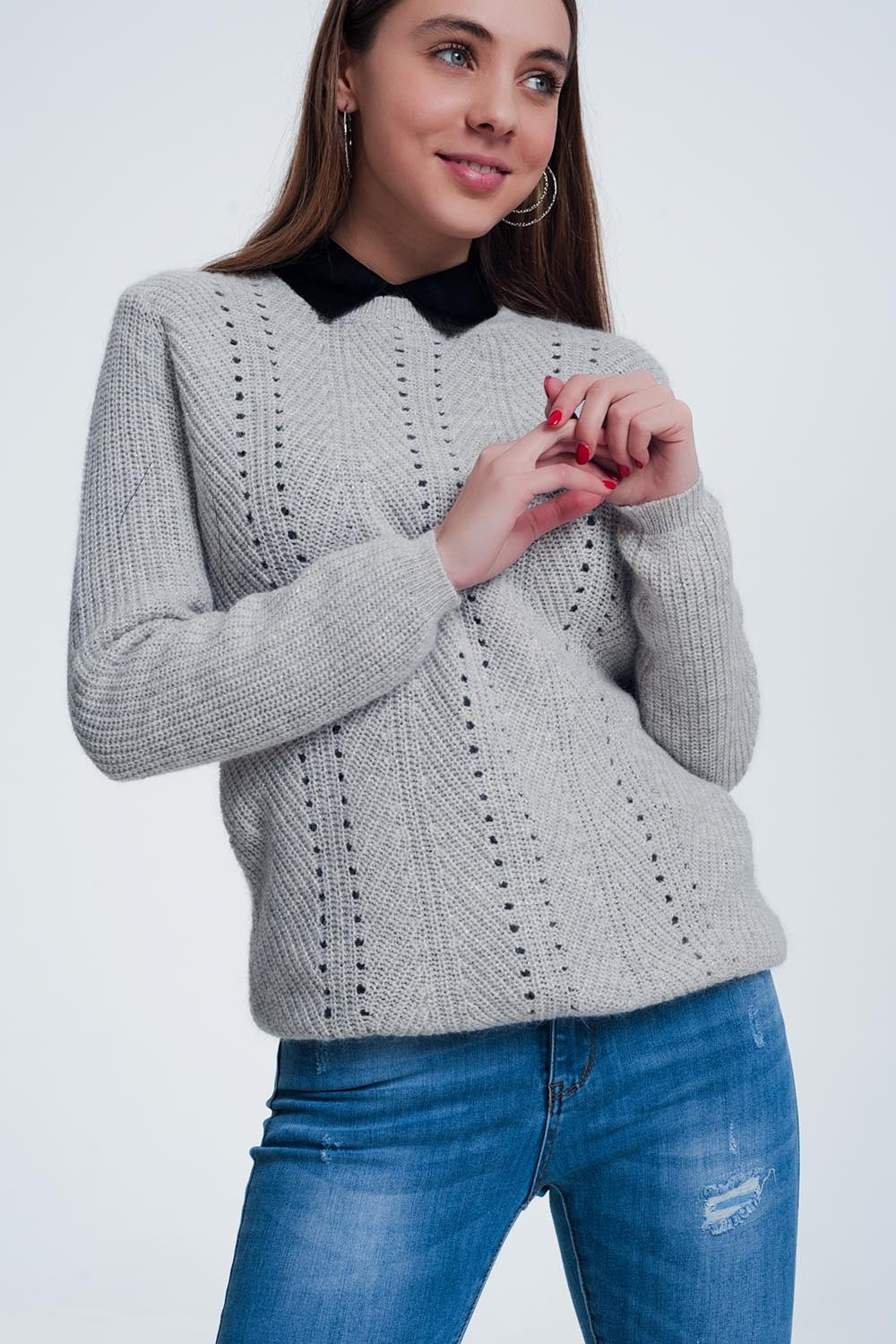 Gray sweater with knitted stripe detail - Jumpers