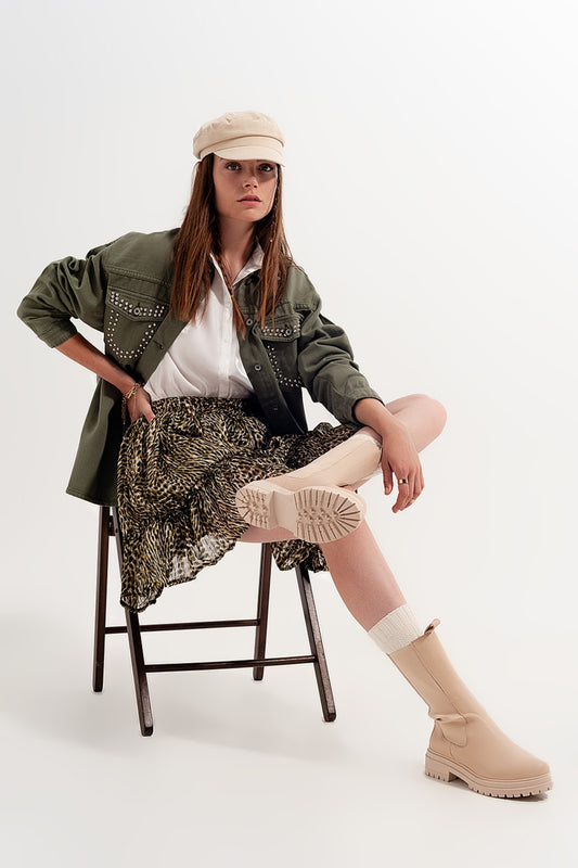 Green chiffon mini skirt with elastic waistband and shiny fabric - Skirts