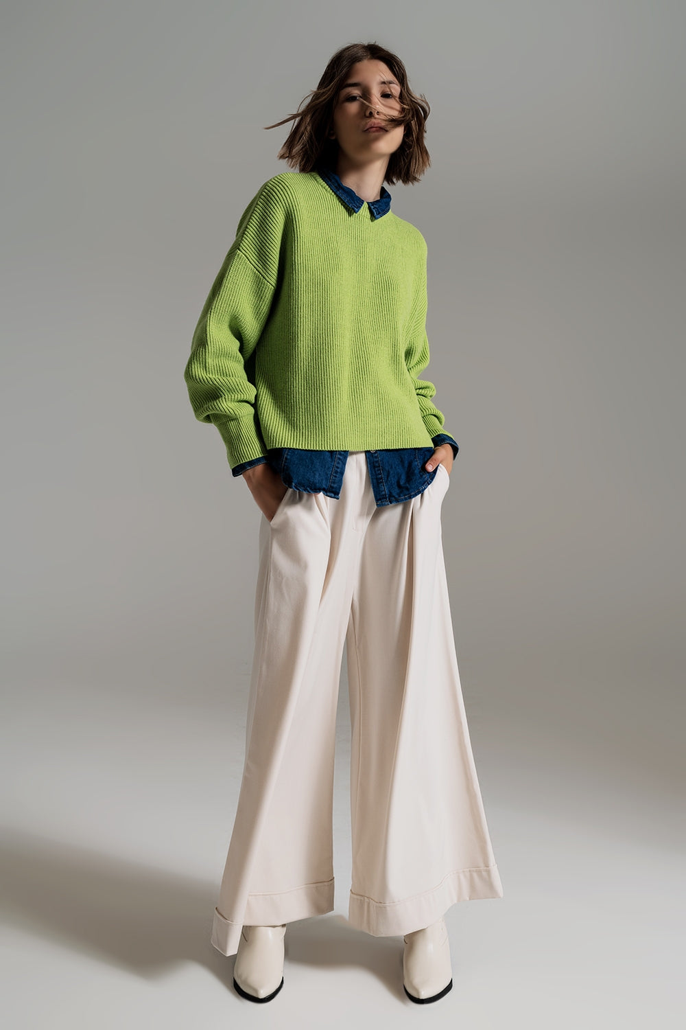 green chunky knitted relaxed Jumper - Jumpers