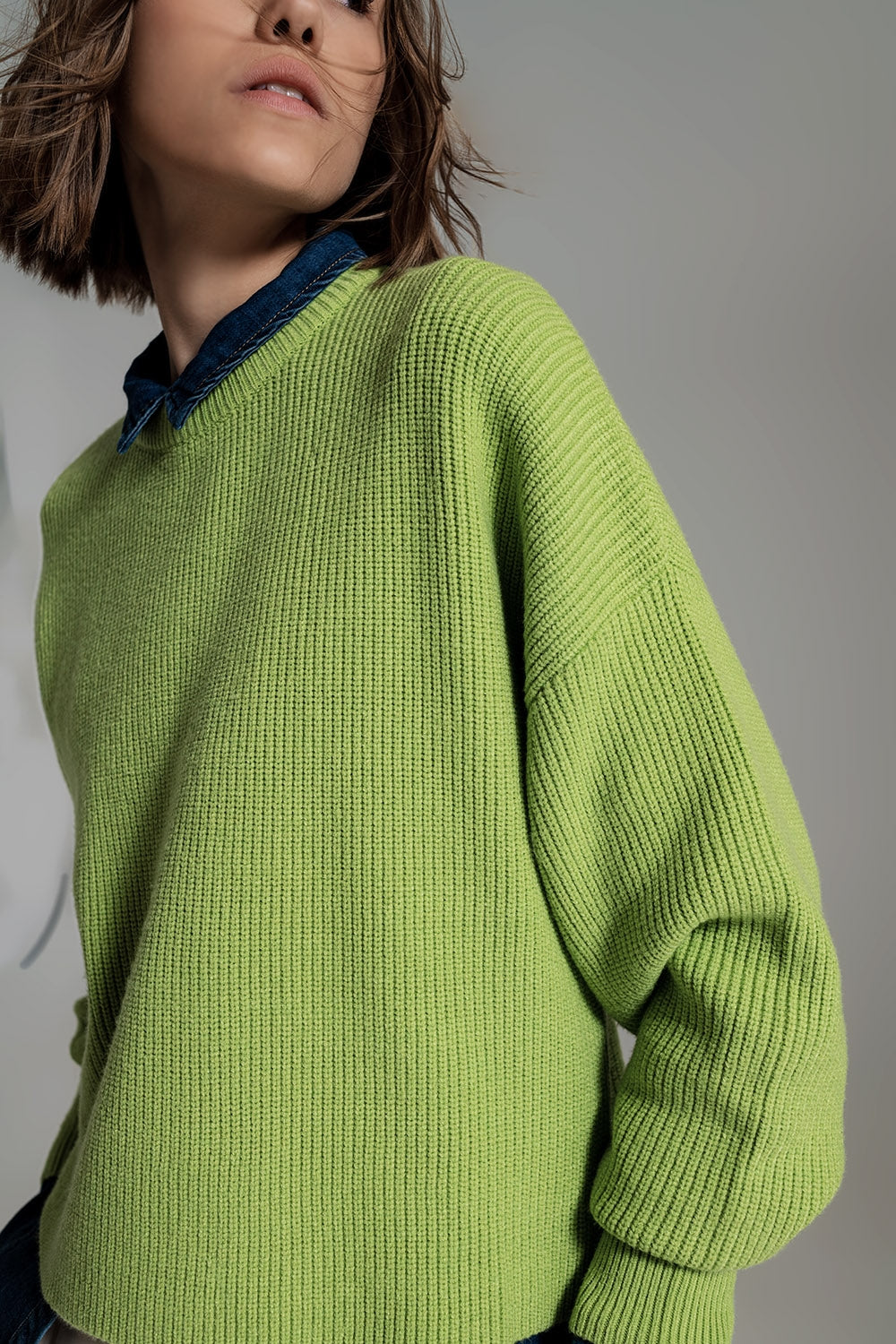green chunky knitted relaxed Jumper - Jumpers