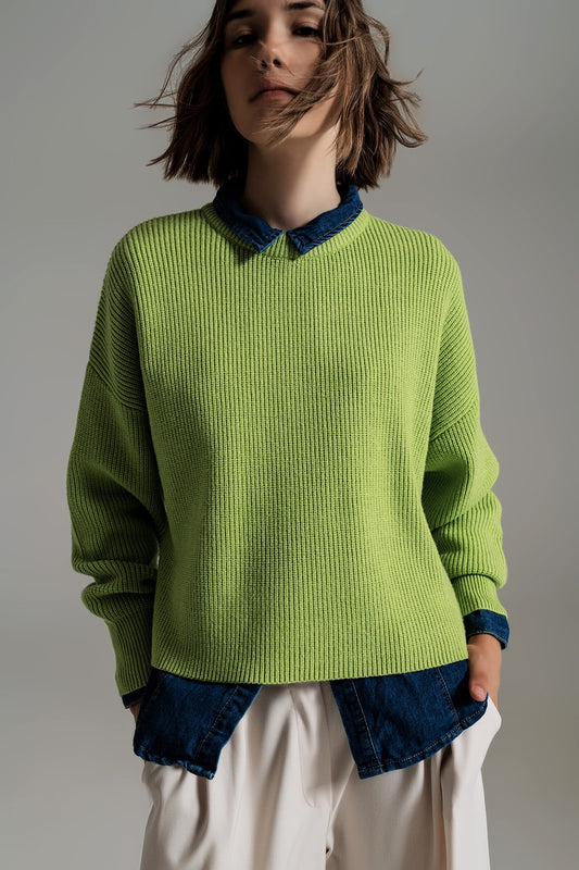 green chunky knitted relaxed Jumper - Jumpers
