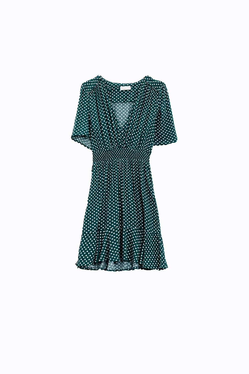 Green Mini Dress With Wrap Front Cinched Waist And Floral Print - Dresses
