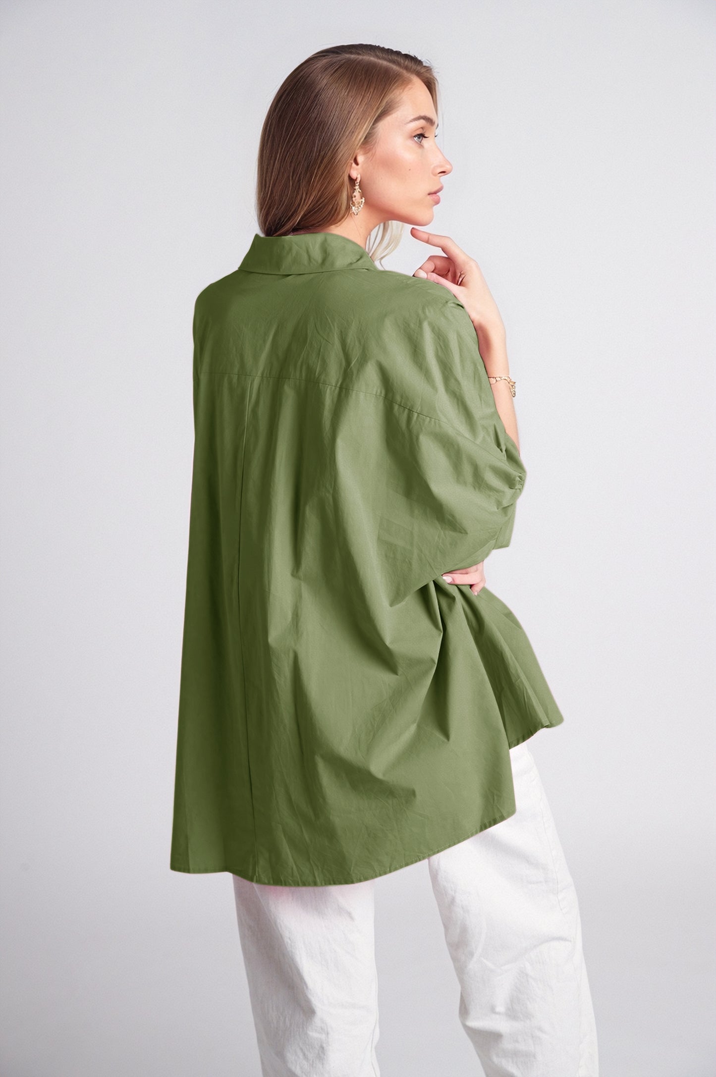 Green oversized blouse with short sleeve - Blouses
