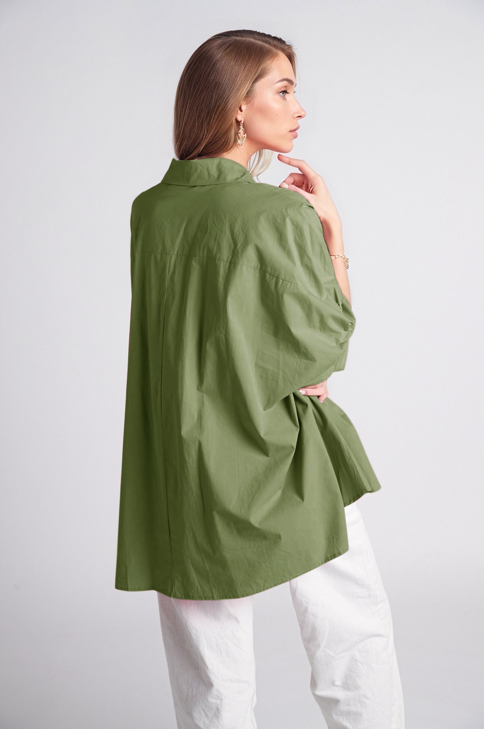 Green oversized blouse with short sleeve - Blouses