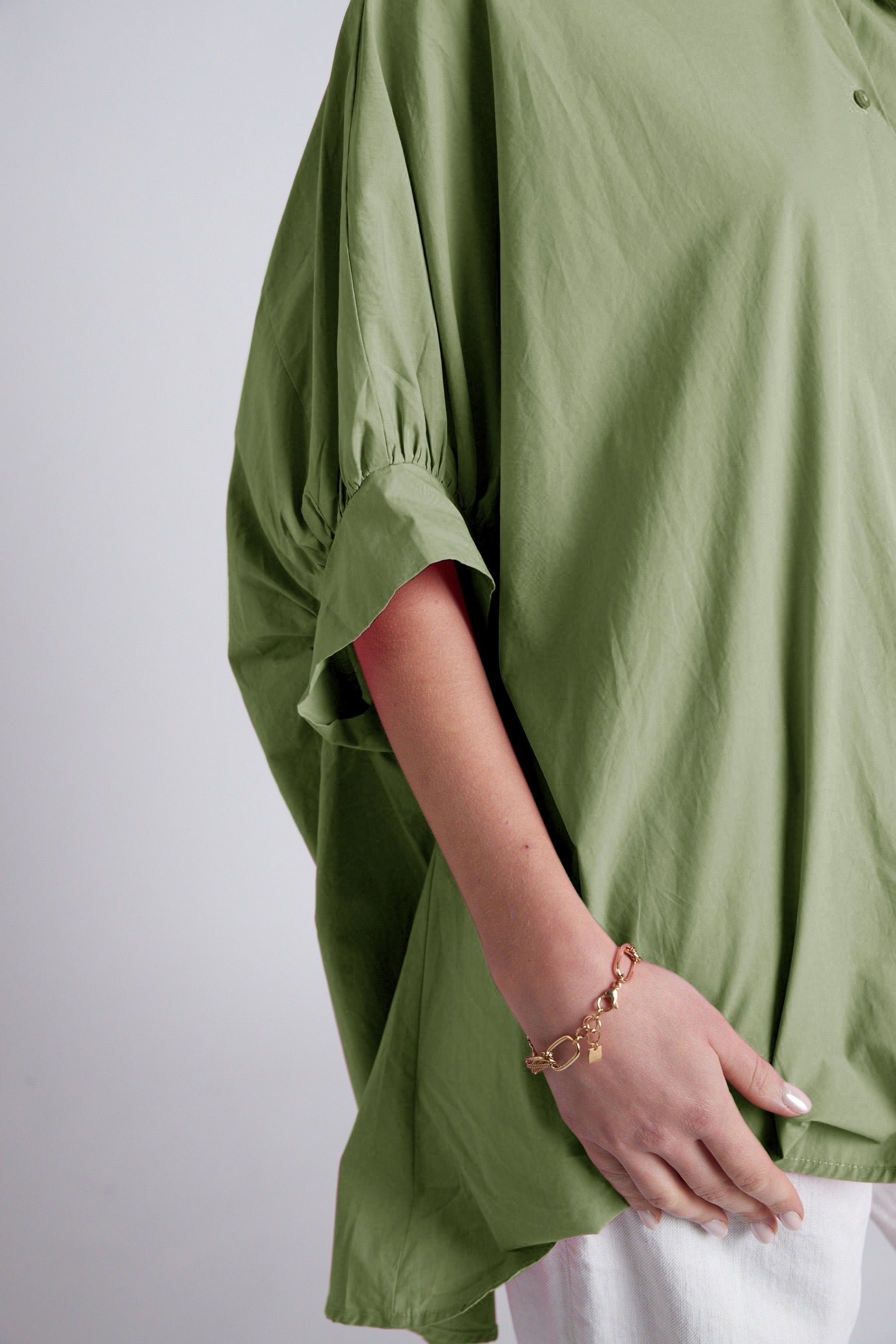 Green oversized blouse with short sleeve - Blouses