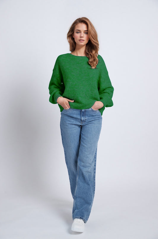 Green sweater with long sleeves and rounded collar - Jumpers