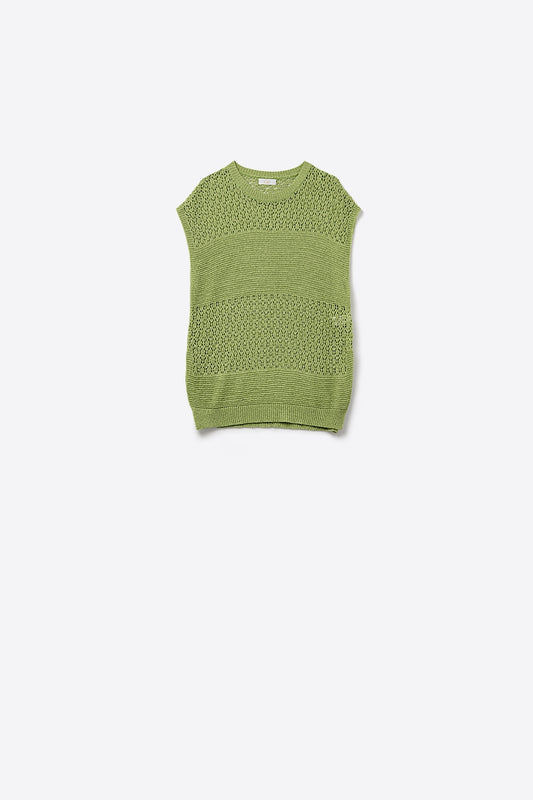 Green sweater with soft open knit and dropped sleeves - Jumpers