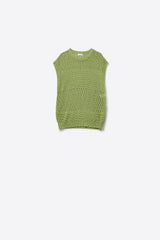 Green sweater with soft open knit and dropped sleeves