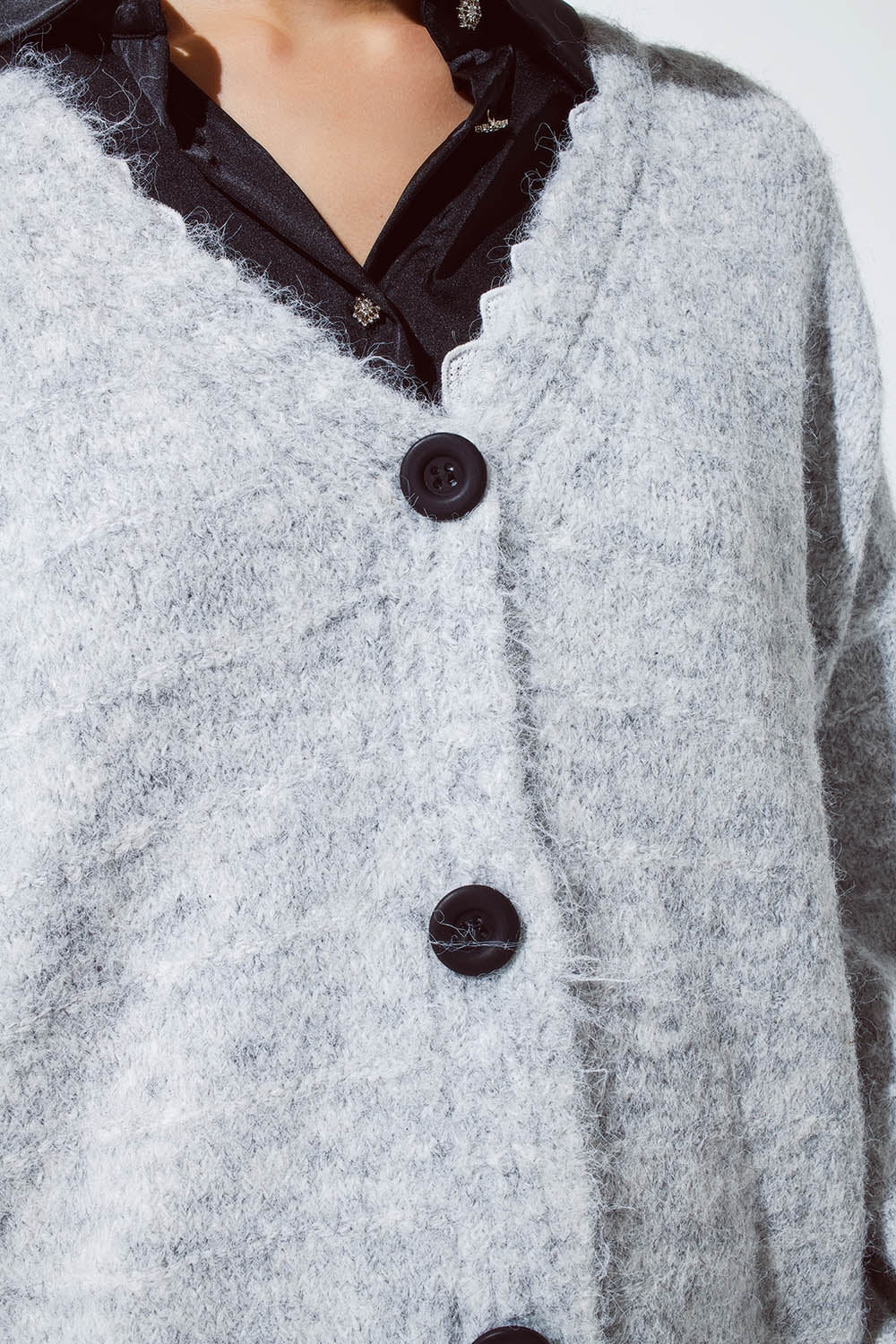 Grey cardigan with a deep V neck with lace detail - Cardigans