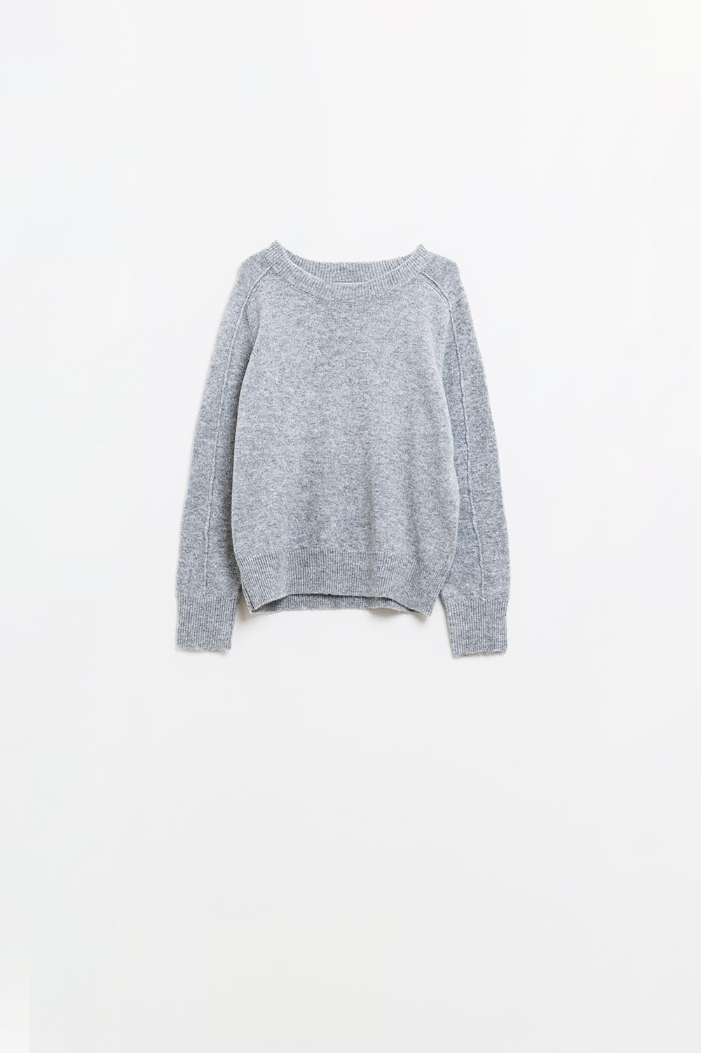 Grey crew neck sweater with seam detail on sleeve - Jumpers