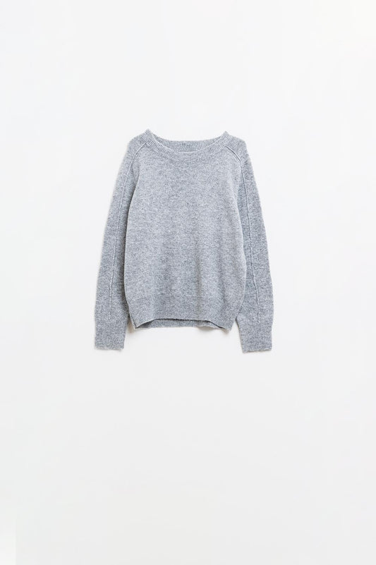 Grey crew neck sweater with seam detail on sleeve - Jumpers