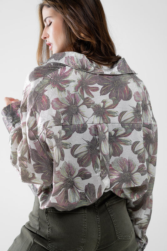 grey Metallic effect flower print shirt - Shirts