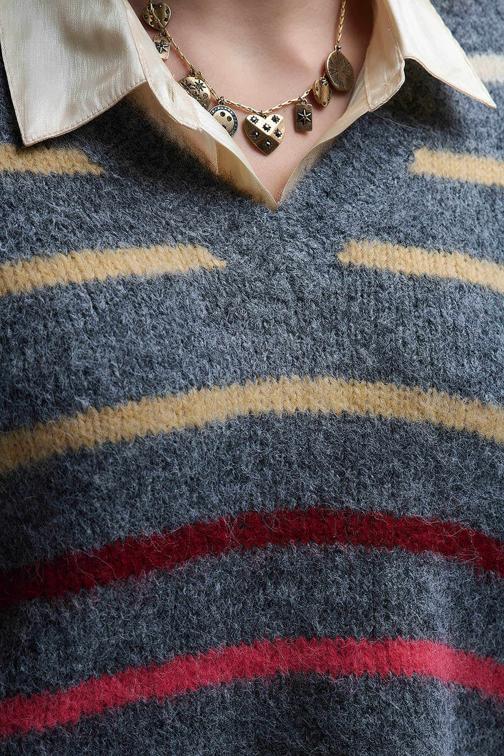 Grey Oversized Multicolor Stripe Sweater - Sweaters