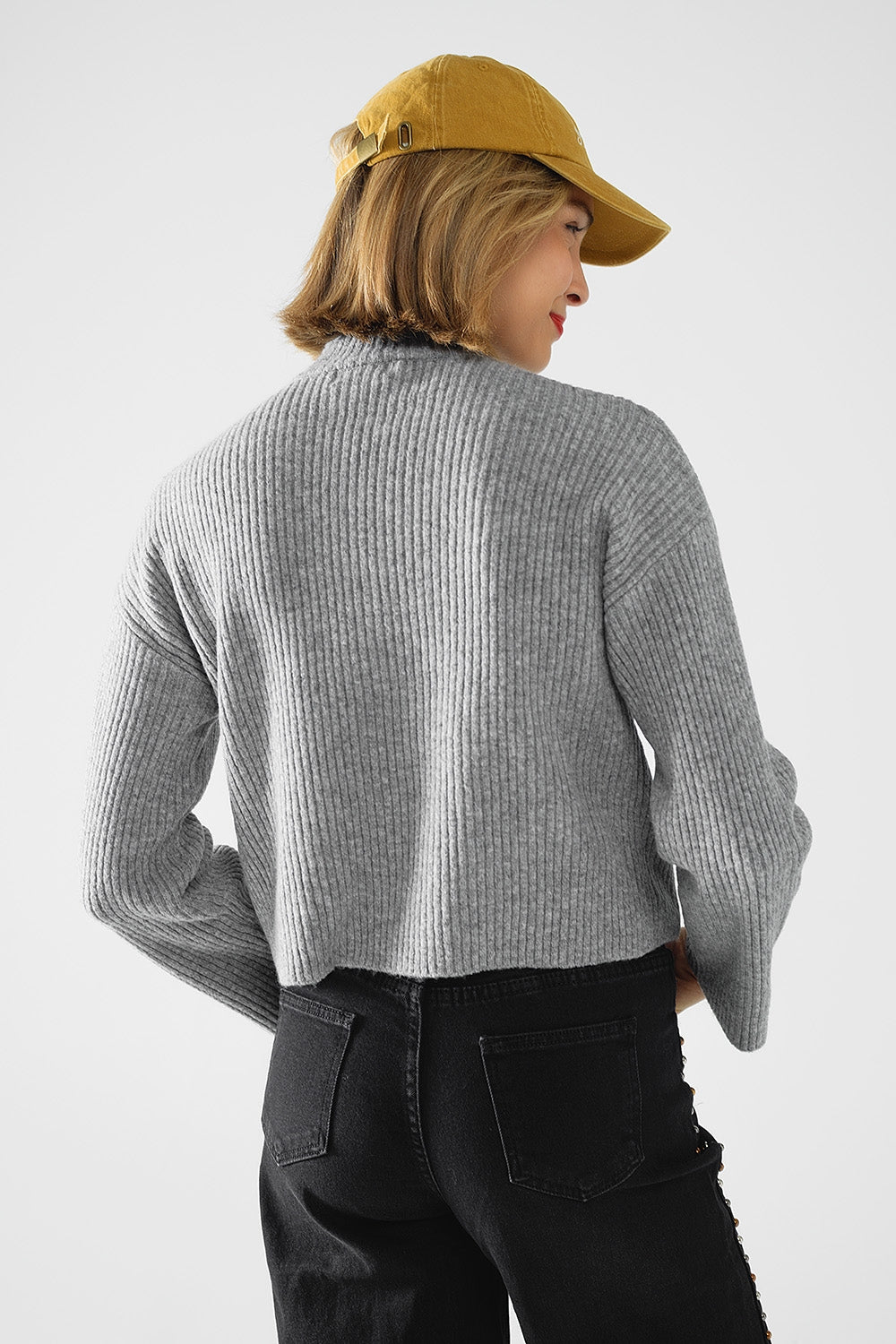 grey ribbed turtleneck sweater - Jumpers
