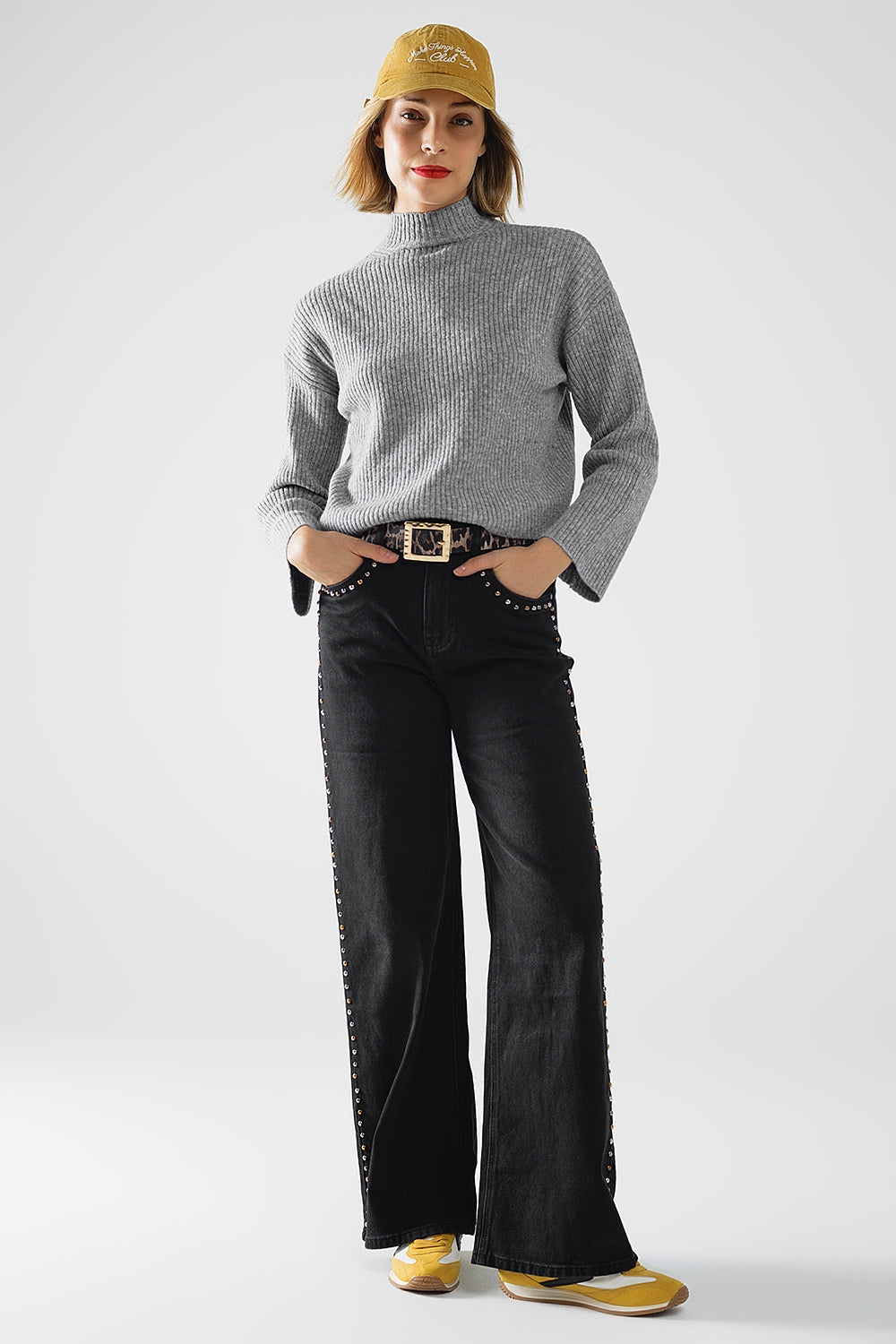 grey ribbed turtleneck sweater - Jumpers