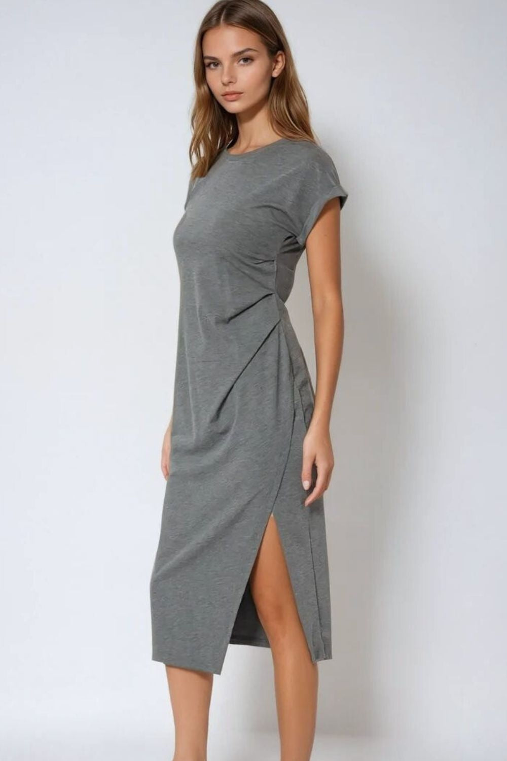 Grey stretch tencel sleeveless dress - Dresses