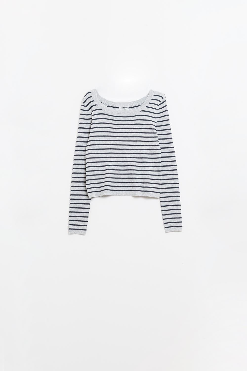 Grey striped fine knit sweater with boat neck - Jumpers