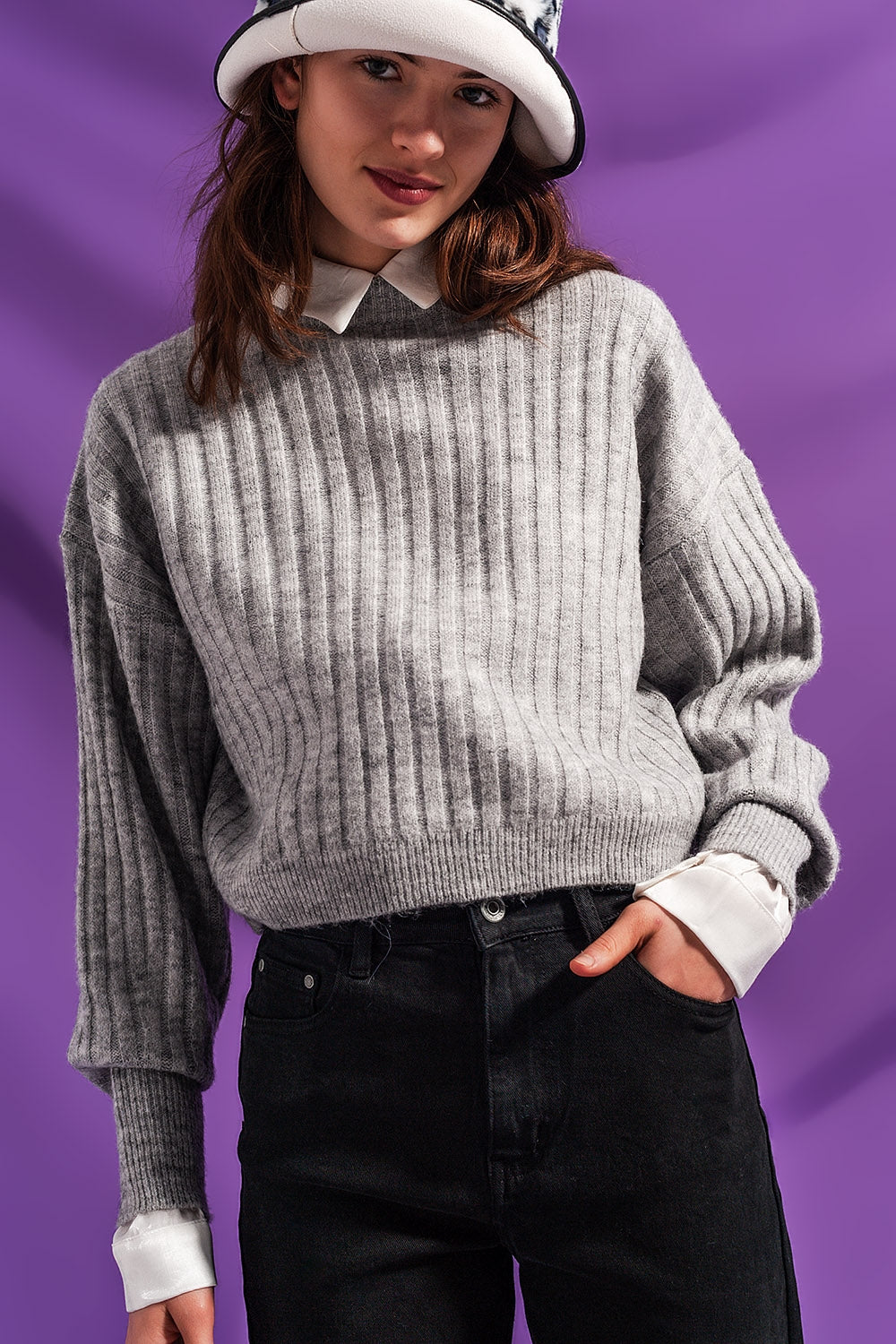 Grey sweater in stripe - Jumpers