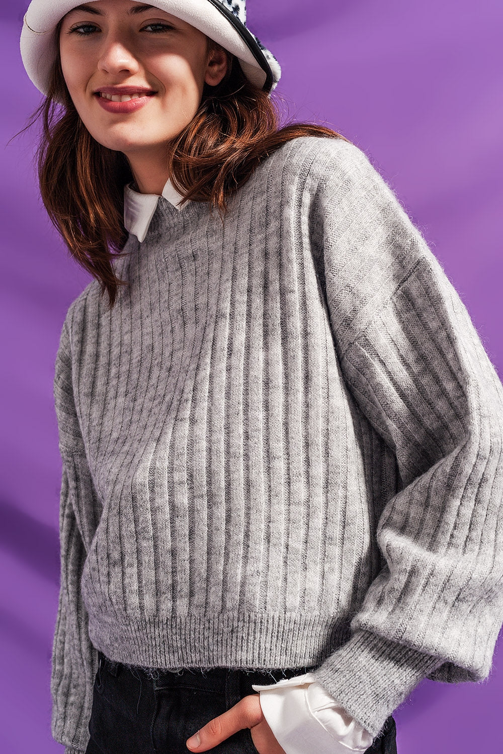 Grey sweater in stripe - Jumpers