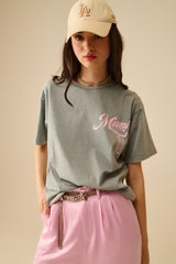 grey T-shirt with Miami logo print in pink