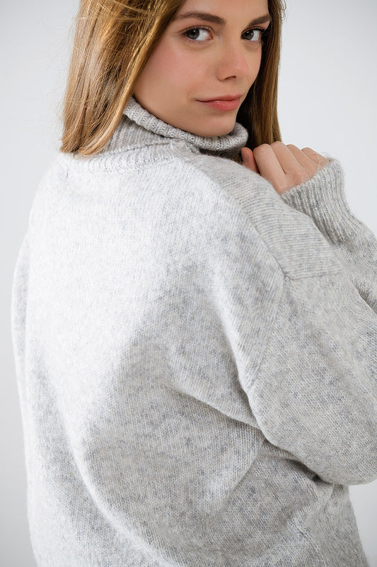 grey turtleneck jumper with dropped sleeves - Jumpers
