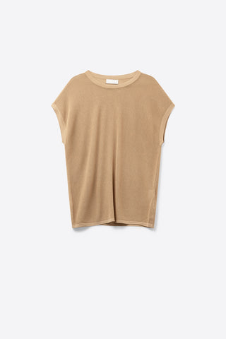 grid knit sweater in camel color