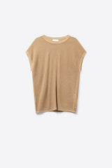 camisola de malha grade na cor camelo