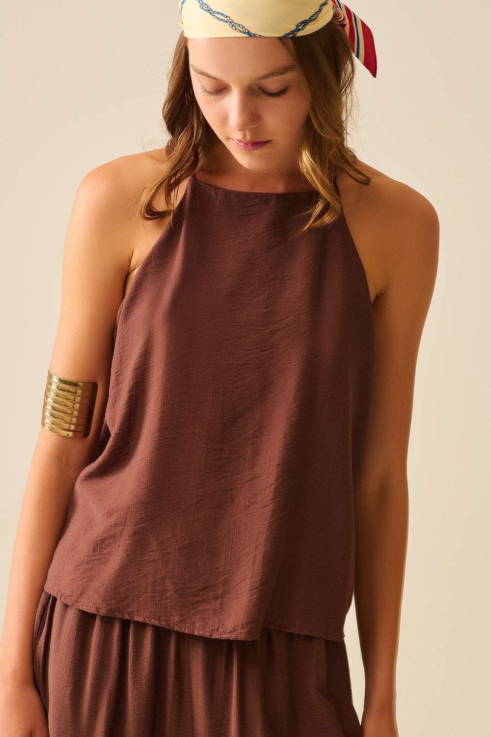 Halter Neck Basic Summer Tank in Chocolate brown - Tops