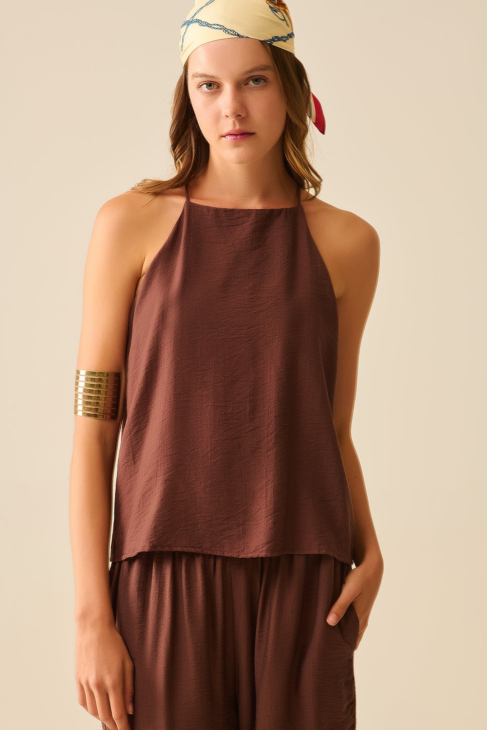 Halter Neck Basic Summer Tank in Chocolate brown - Tops