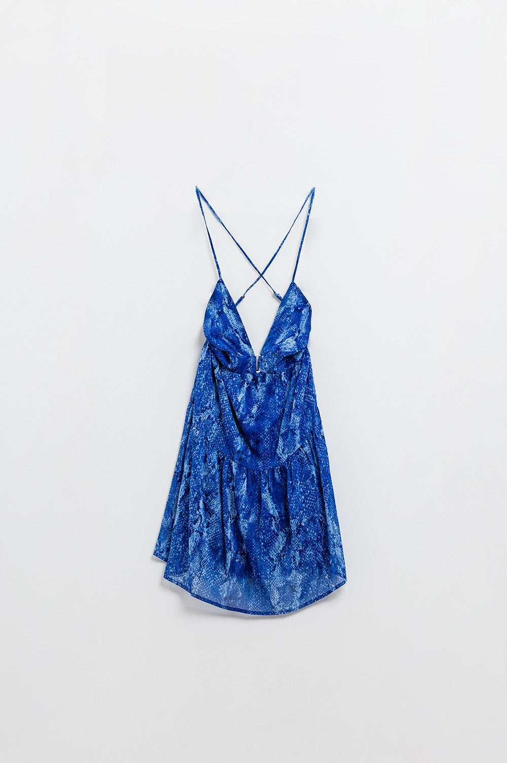 Halter Open Back BabyDoll Dress in snake Blue Print - Dresses
