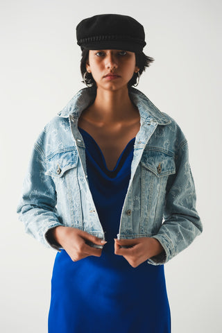 heart embellished oversized denim jacket in light wash