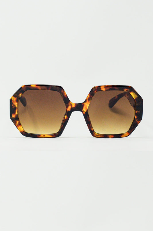 Hexagonal Oversized Sunglasses In Dark Tortoiseshell - Sunglasses