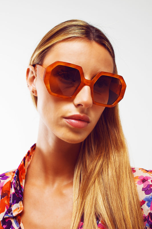 Hexagonal Oversized Sunglasses In Vintage Tortoiseshell - Sunglasses