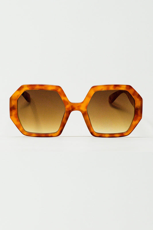 Hexagonal Oversized Sunglasses In Vintage Tortoiseshell - Sunglasses